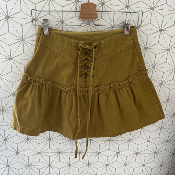 Free People Green Canvas Lace Back Skirt - Picture 3 of 6
